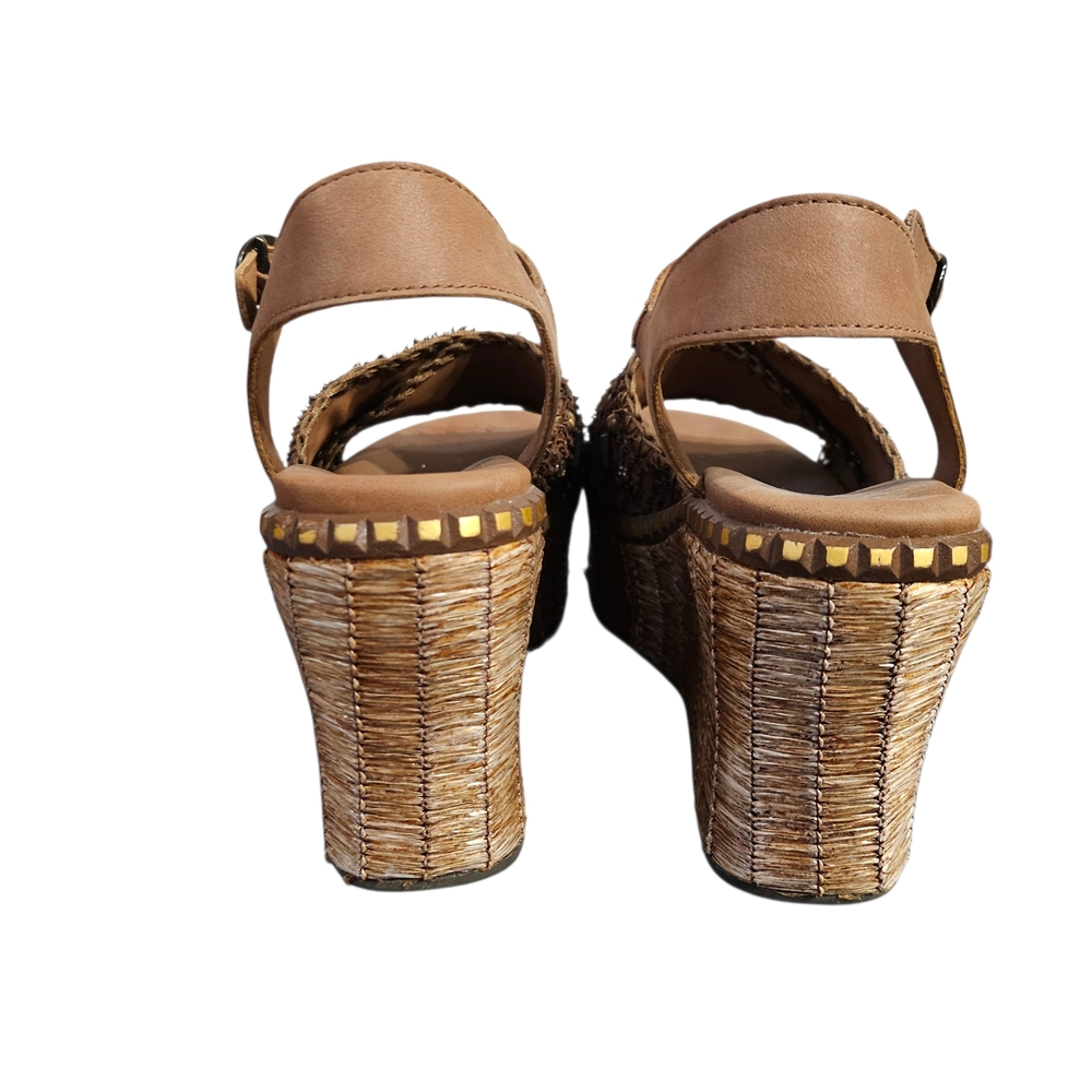 OTBT Cahoot Leather Brown Wedge Peasant Sandals Turquoise Stone Accents Sz 6.5 - Picture 5 of 9